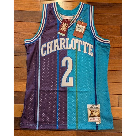 Charlotte Hornets Mitchell And Ness Larry Johnson #2 Purple/Teal Men's Med NWT
